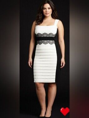Jax Dress Ivory Black Lace Tiered Sleeveless Evening Bodycon Sz 16 Pre-owned